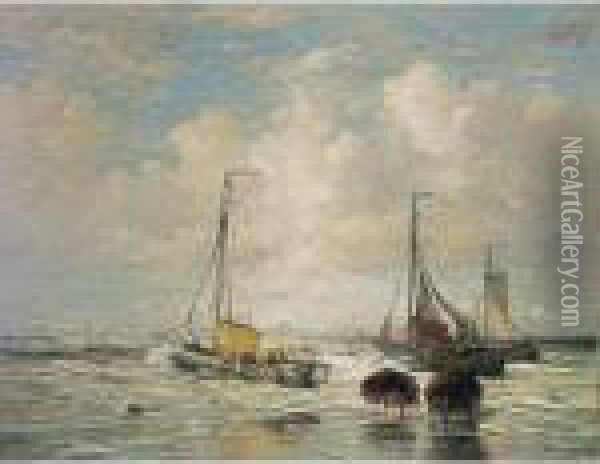 The Departure Of The Fishing Fleet, Scheveningen Oil Painting - Hendrik Willem Mesdag