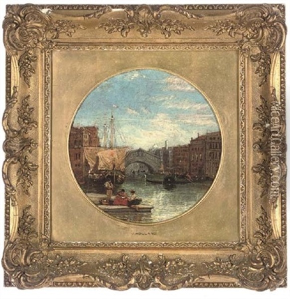 A View Towards The Rialto Bridge, Venice Oil Painting - James Holland