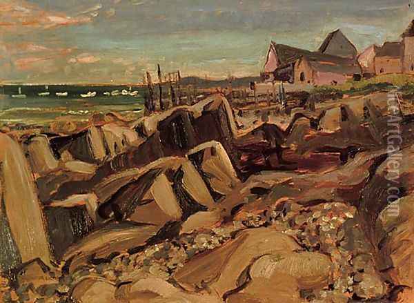 Fishing Village, New Brunswick Oil Painting - Arthur Lismer