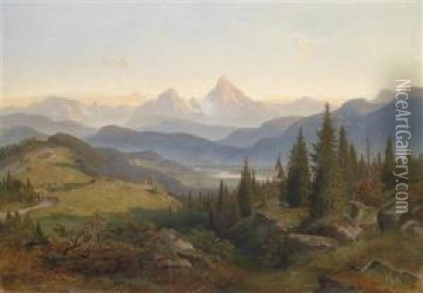 Landscape With Mountain Range Oil Painting - Joseph Mayburger