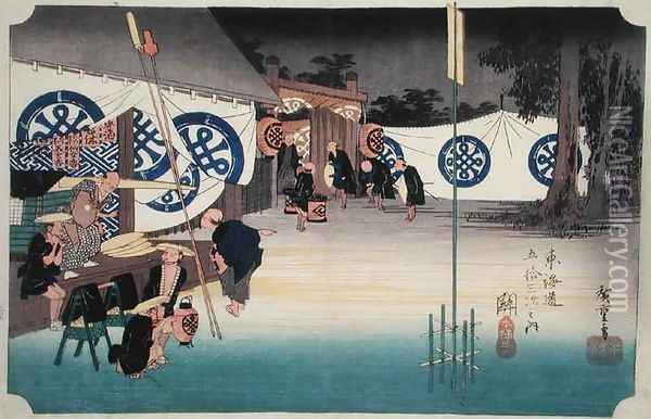 Seki Early Departure from the Daimyos Inn from Fifty three Stations on the Tokaido Highway Oil Painting - Utagawa or Ando Hiroshige
