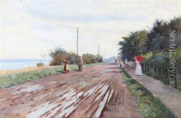 People Strolling Along The North Coast Of Sealand Oil Painting - Carl Carlsen