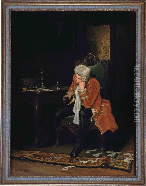A Gentleman Seated At A Card Table Oil Painting - Stephen Lewin