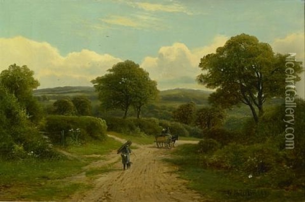 A Rustic Landscape With Figures On A Path Oil Painting - William (Will.) Anderson