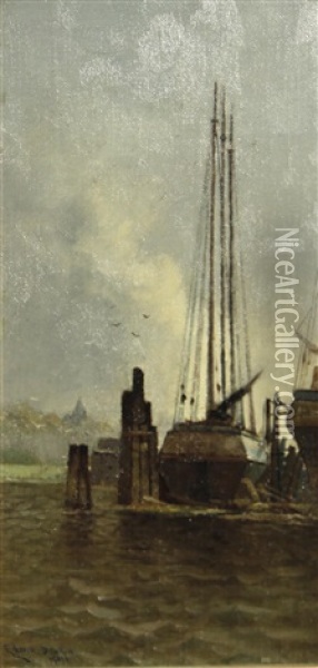 Ship Yard Oil Painting - Edwin Deakin