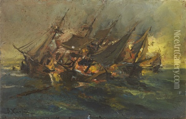 Battle Of Navarino Oil Painting - Vasilios Chatzis