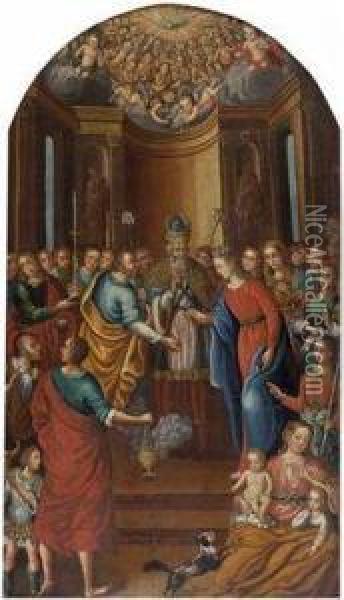 Die Vermahlung Der Hl. Jungfrau Maria Mit Dem Hl. Josef Im Tempel Oil Painting - Johann Michael Waginger