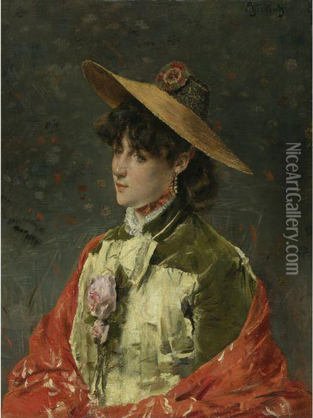 Femme Au Chapeau De Paille Oil Painting - Aime Stevens