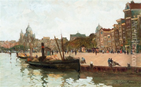 Amsterdams Stadsgezicht Met De Sint Nicolaaskerk Oil Painting - Willem Adrianus Grondhout