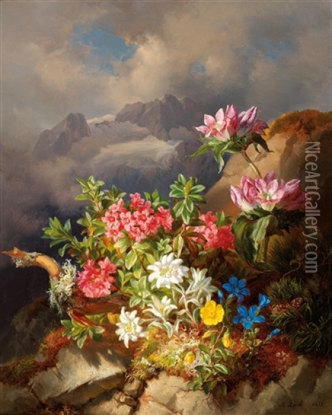 Alpine Flowers Oil Painting - Andreas Lach