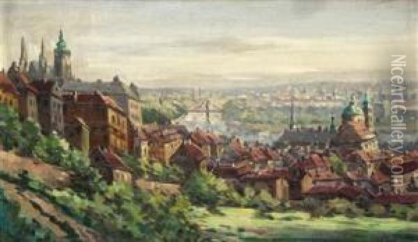 A View Of Prague Oil Painting - Jaroslav Simunek
