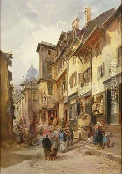 Street Scene Northern France Oil Painting - Jules Achille Noel