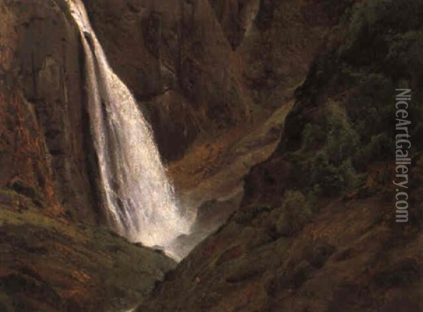 Ein Wasserfall In Norwegen Oil Painting - Andreas Achenbach