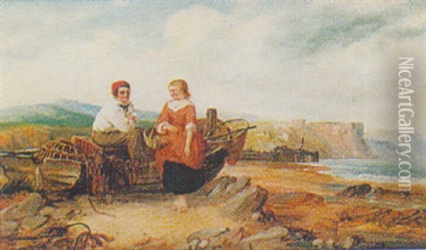 Figures At Porthcawl Oil Painting - Edward F. D. Pritchard