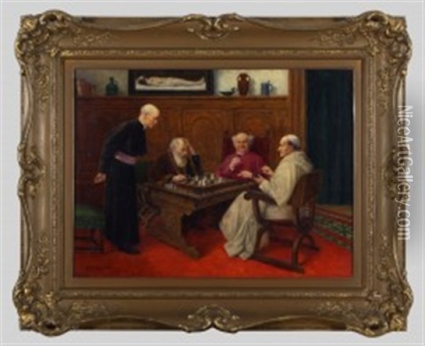 Geistliche Schachpartie Oil Painting - Anton Kaulbach