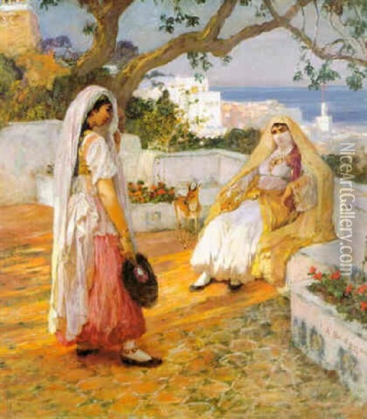 Two Women Of Algiers Oil Painting - Frederick Arthur Bridgman