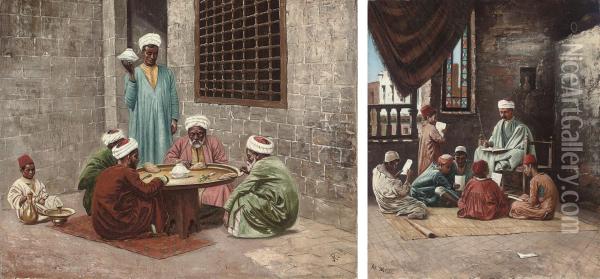 Arabs Seated For A Meal Oil Painting - A. Pohl