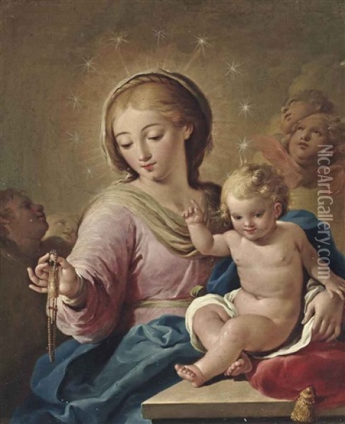 The Virgin Of The Rosary Oil Painting - Jose Camaron Y Boronat