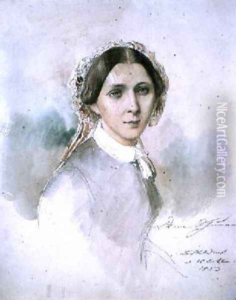 Portrait of Clara Schumann 1819-96 Oil Painting - Jean Joseph Bonaventure Laurens