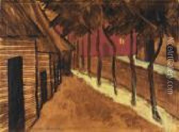 Dorfstrasse Am Abend - Entstanden Auf Einer Balkanreise Oil Painting - Otto Mueller