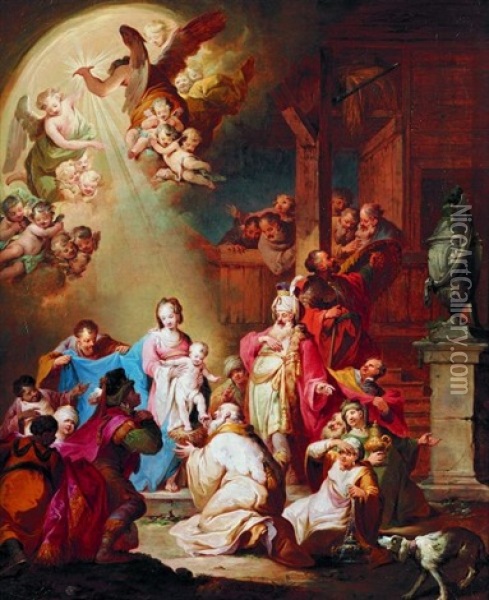 L'adoration Des Mages Oil Painting - Tiberius Dominikus Wocher