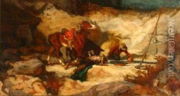 Don Quixote And Sancho Panza At A Mountain Pool Oil Painting - Johannes Hendrikus Jurres