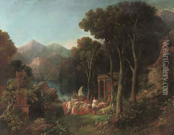 A mountainous wooded river landscape with a bacchanal Oil Painting - Charles Caryl Coleman