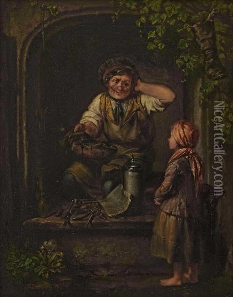 Kleines Madchen Zu Besuch Beim Schuhmacher. Oil Painting - Jacob Emmanuel Gaisser
