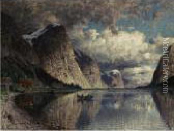 A Cloudy Day On A Fjord Oil Painting - Adelsteen Normann