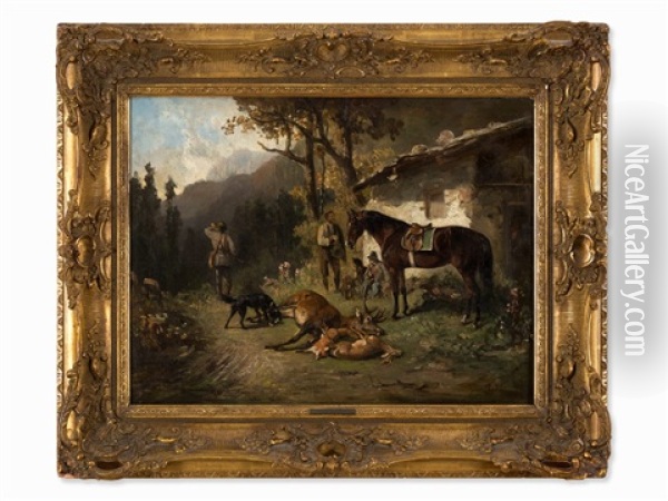 Hunting Scene Oil Painting - Ludwig Gustav Voltz