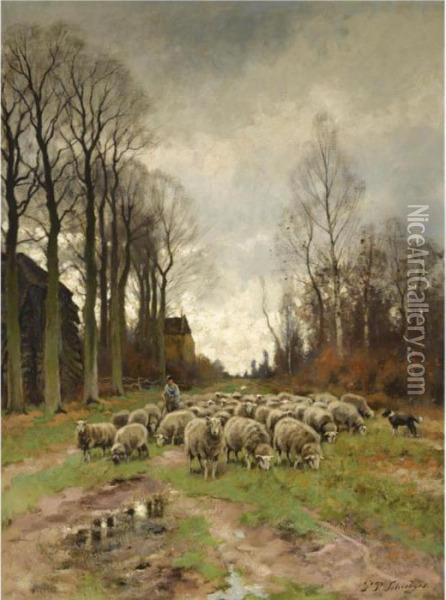 Guarding The Sheep Oil Painting - Petrus Paulus Schiedges