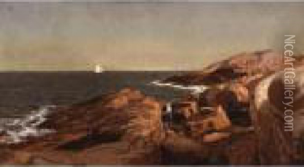 Rocks At Narragansett Oil Painting - William Stanley Haseltine