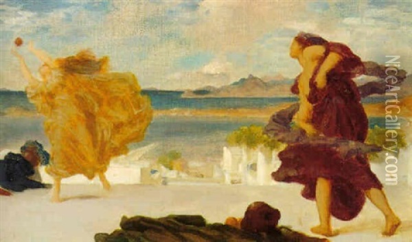 Study For Greek Girls Playing At Ball Oil Painting - Lord Frederic Leighton