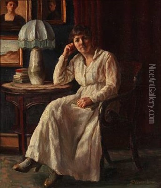A Woman Sitting In A Chair Oil Painting - Sophus Vermehren