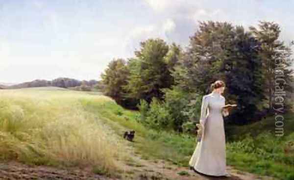Lady in White Reading Oil Painting - Emilie Caroline Mundt