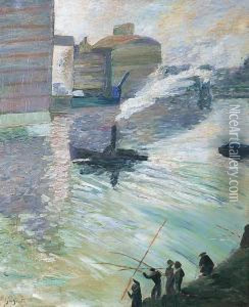 Pecheurs Sur La Seine Oil Painting - Narcisse Guilbert