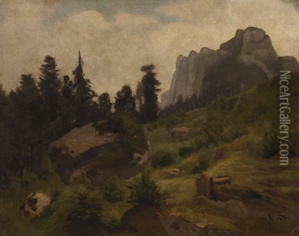 Gebirgslandschaft Oil Painting - Adolf (Johann) Staebli