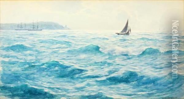 Seascape With Sailing Vessel In Foreground Oil Painting - William Ayerst Ingram
