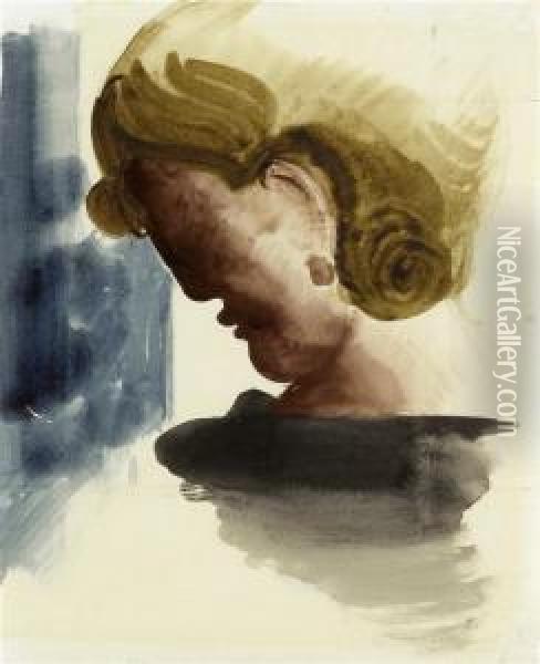 Frauenkopf - Gesenktes Profil. (woman's Head - Lowered Profile) Oil Painting - Oskar Schlemmer