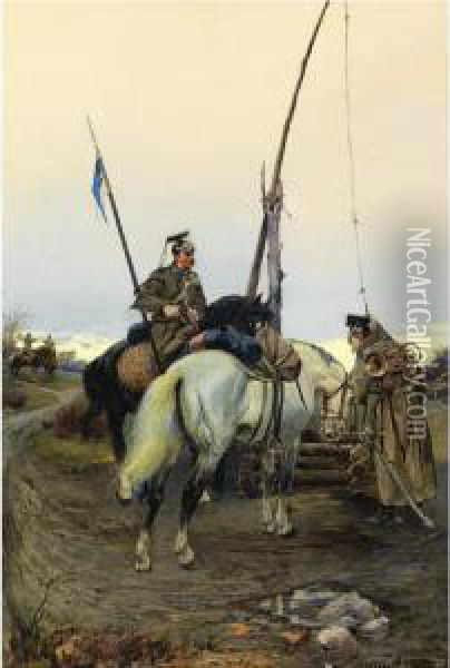 Russian Lancers Oil Painting - I. Mikhailov