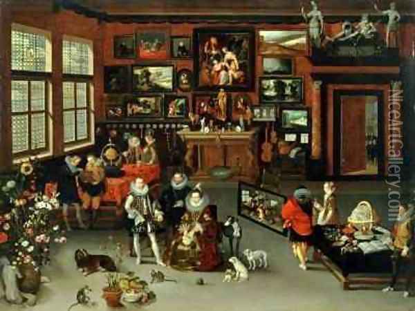 Archduke Albert 1559 c 1621 and Archduchess Isabella 1566-1633 Visiting a Collectors Cabinet Oil Painting - H. II & Brueghel, Jan I Francken