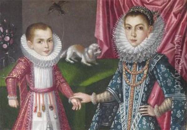 Double Portrait Of A Boy And A Girl Oil Painting - Sofonisba Anguissola