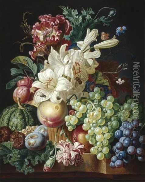 Blumen- Und Fruchtestilleben Oil Painting - Paul Theodor van Bruessel