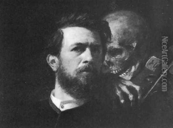 Self-portrait with Death Playing the Fiddle (detail) Oil Painting - Arnold Bocklin