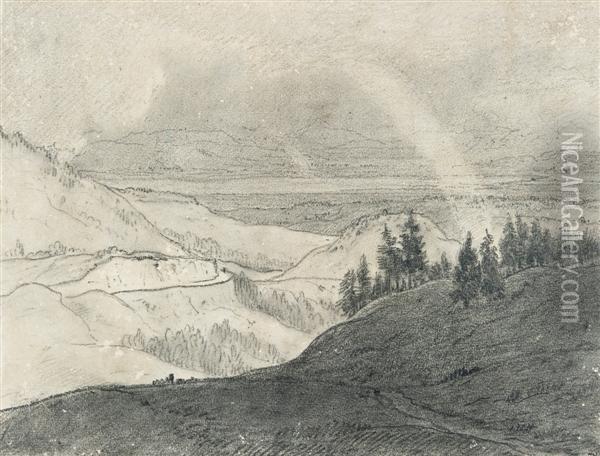 L'arc-en-ciel Sur Le Col De La Faucille, Au Fond Le Mont Blanc Et Le Lac De Geneve Oil Painting - Theodore Rousseau