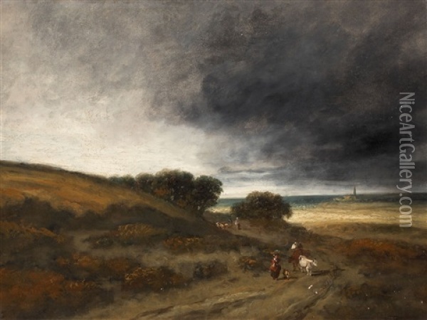Landscape With Sheperdess And Cattle Oil Painting - Georges Michel