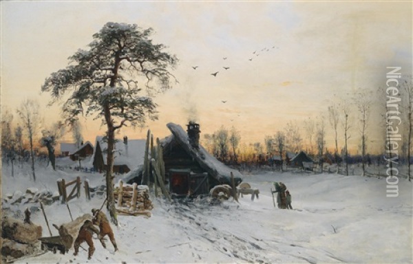 Winterlandschaft Im Abendlicht Oil Painting - Ludwig Munthe
