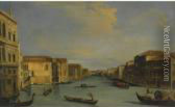 Venice, A View Of The Grand 
Canal Looking North-east From Thepalazzo Balbi To The Rialto Bridge Oil Painting - (Giovanni Antonio Canal) Canaletto