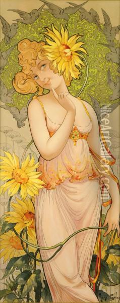 Femmes, Oiseaux Et Fleurs Oil Painting - Mary Golay