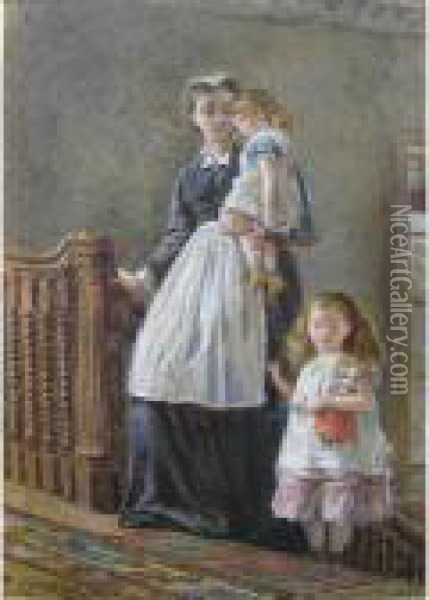 Governess With Two Girls Oil Painting - George Goodwin Kilburne